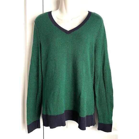 Liz Claiborne Sweaters - Liz Claiborne Y2K Blue & Green Chevron Long Sleeve V-Neck Sweater Size Medium